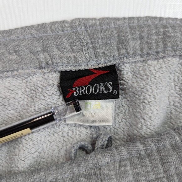 Brooks Sweatpants Men's Medium Gray Pockets Drawstring Embroidered Fleece - Picture 3 of 10